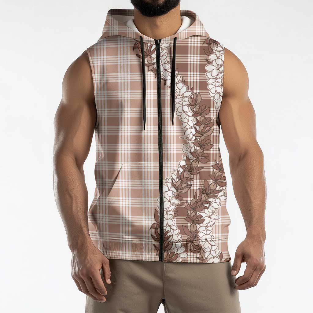 Beige Hawaii Palaka Sleeveless Zip Hoodie Hawaiian Honohono Lei LT05 - Polynesian Pride