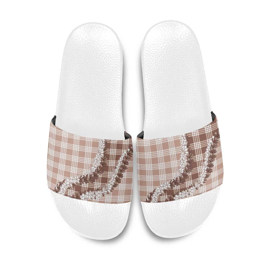 Beige Hawaii Palaka Slide Sandals Hawaiian Honohono Lei