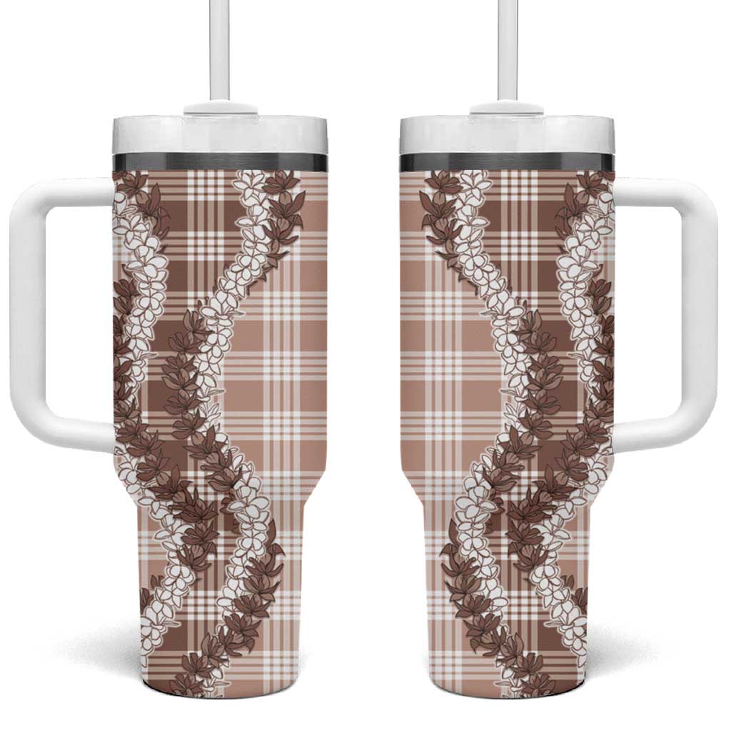 Beige Hawaii Palaka Tumbler With Handle Hawaiian Honohono Lei LT05 One Size: 40 oz Beige - Polynesian Pride
