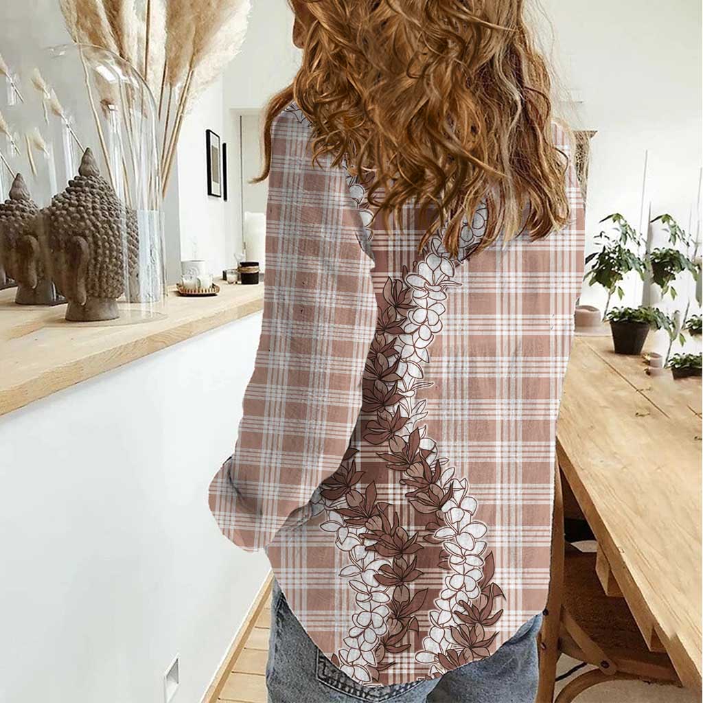 Beige Hawaii Palaka Women Casual Shirt Hawaiian Honohono Lei LT05 - Polynesian Pride