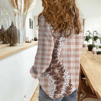 Beige Hawaii Palaka Women Casual Shirt Hawaiian Honohono Lei LT05 - Polynesian Pride