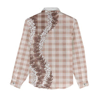 Beige Hawaii Palaka Women Casual Shirt Hawaiian Honohono Lei LT05 - Polynesian Pride