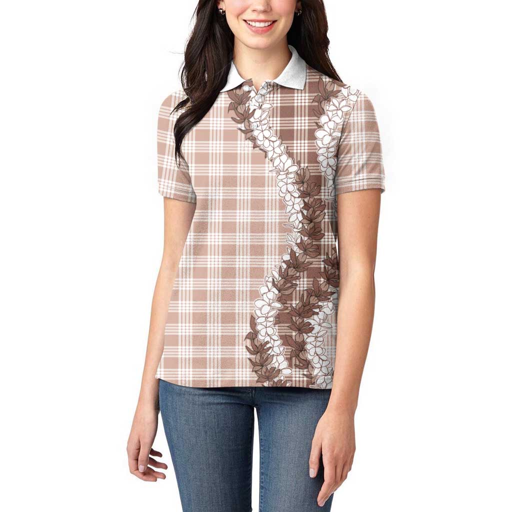 Beige Hawaii Palaka Women Polo Shirt Hawaiian Honohono Lei LT05 - Polynesian Pride