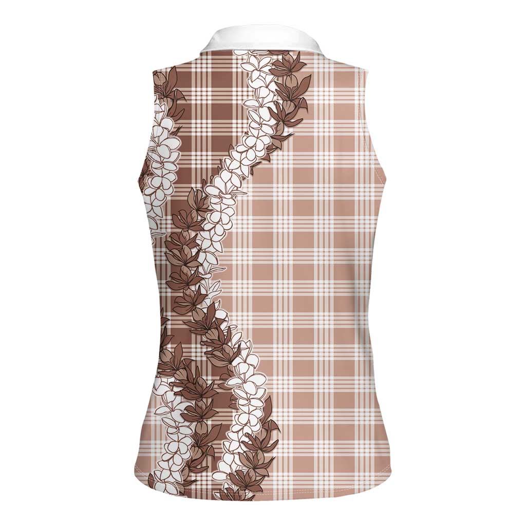 Beige Hawaii Palaka Women Sleeveless Polo Shirt Hawaiian Honohono Lei LT05 - Polynesian Pride