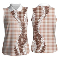 Beige Hawaii Palaka Women Sleeveless Polo Shirt Hawaiian Honohono Lei LT05 - Polynesian Pride