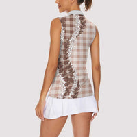 Beige Hawaii Palaka Women Sleeveless Polo Shirt Hawaiian Honohono Lei LT05 - Polynesian Pride