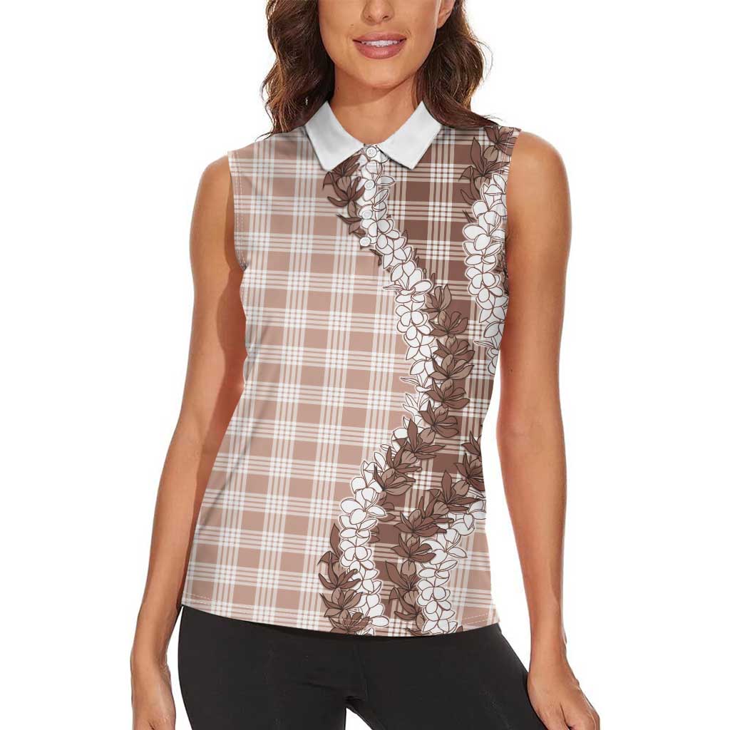 Beige Hawaii Palaka Women Sleeveless Polo Shirt Hawaiian Honohono Lei LT05 - Polynesian Pride