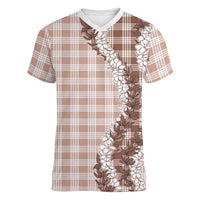 Beige Hawaii Palaka Women V-Neck T-Shirt Hawaiian Honohono Lei LT05 Female Beige - Polynesian Pride