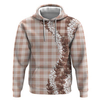 Beige Hawaii Palaka Zip Hoodie Hawaiian Honohono Lei