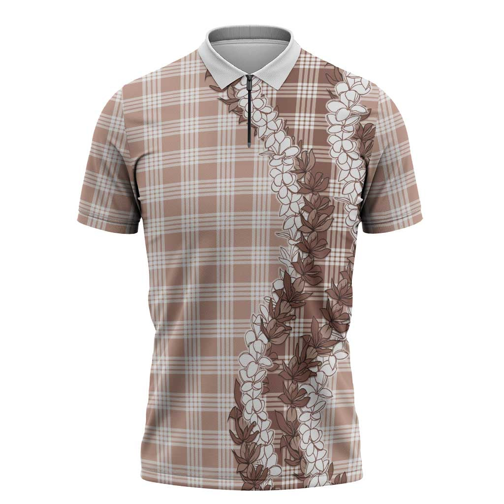 Beige Hawaii Palaka Zipper Polo Shirt Hawaiian Honohono Lei LT05 Beige - Polynesian Pride