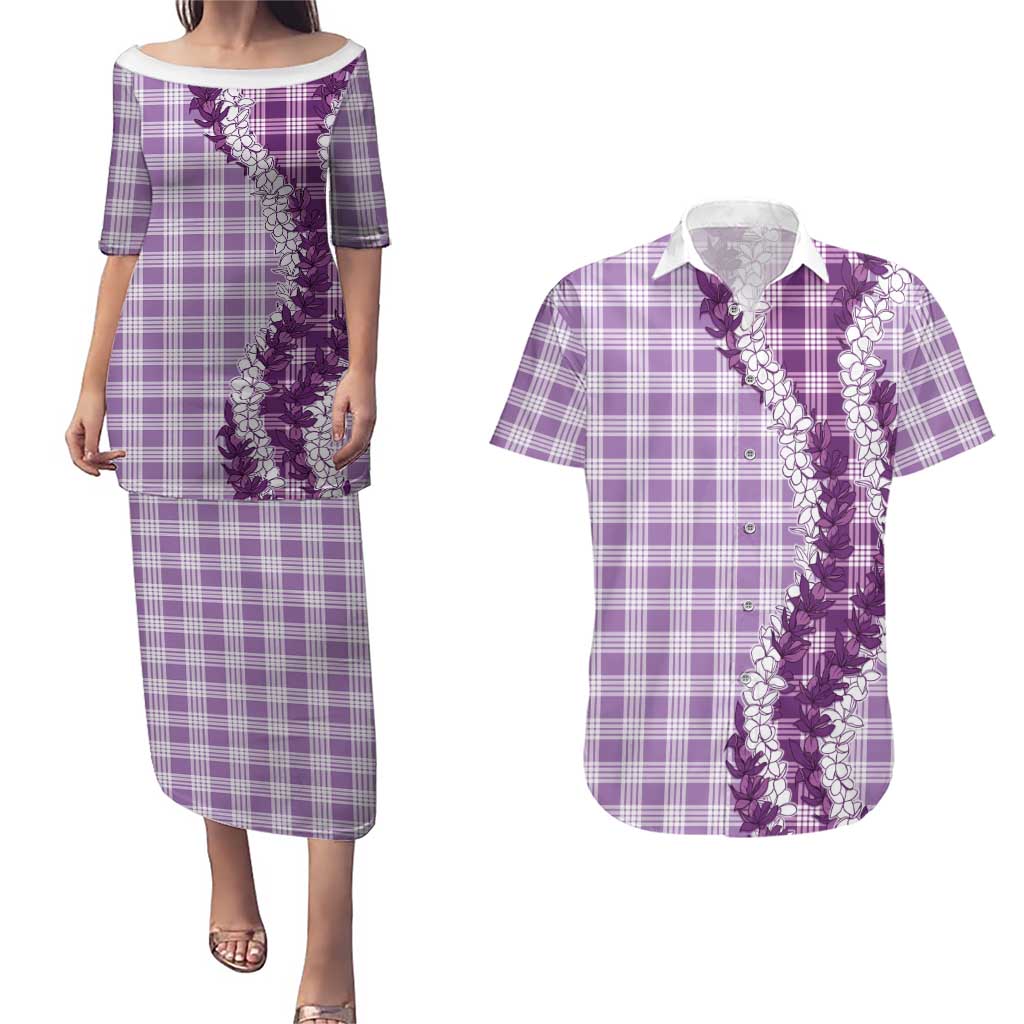 Violet Hawaii Palaka Couples Matching Puletasi and Hawaiian Shirt Hawaiian Honohono Lei LT05 Violet - Polynesian Pride