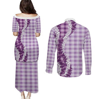 Violet Hawaii Palaka Couples Matching Puletasi and Long Sleeve Button Shirt Hawaiian Honohono Lei LT05 - Polynesian Pride