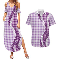 Violet Hawaii Palaka Couples Matching Summer Maxi Dress and Hawaiian Shirt Hawaiian Honohono Lei LT05 Violet - Polynesian Pride
