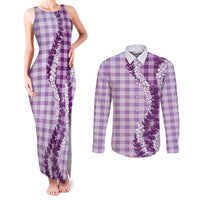 Violet Hawaii Palaka Couples Matching Tank Maxi Dress and Long Sleeve Button Shirt Hawaiian Honohono Lei LT05 Violet - Polynesian Pride