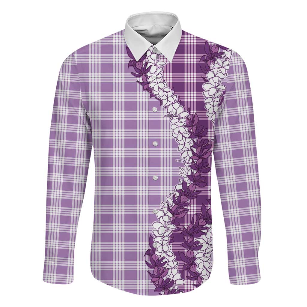 Violet Hawaii Palaka Family Matching Off The Shoulder Long Sleeve Dress and Hawaiian Shirt Hawaiian Honohono Lei LT05 Dad's Shirt - Long Sleeve Violet - Polynesian Pride