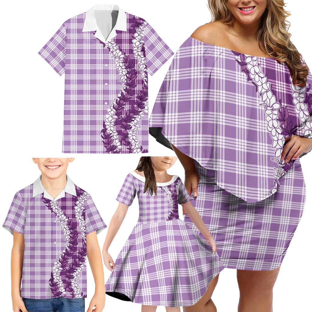 Violet Hawaii Palaka Family Matching Off Shoulder Short Dress and Hawaiian Shirt Hawaiian Honohono Lei LT05 - Polynesian Pride