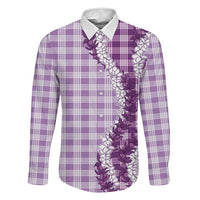 Violet Hawaii Palaka Family Matching Off Shoulder Short Dress and Hawaiian Shirt Hawaiian Honohono Lei LT05 Dad's Shirt - Long Sleeve Violet - Polynesian Pride