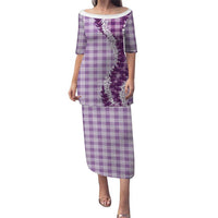 Violet Hawaii Palaka Family Matching Puletasi and Hawaiian Shirt Hawaiian Honohono Lei