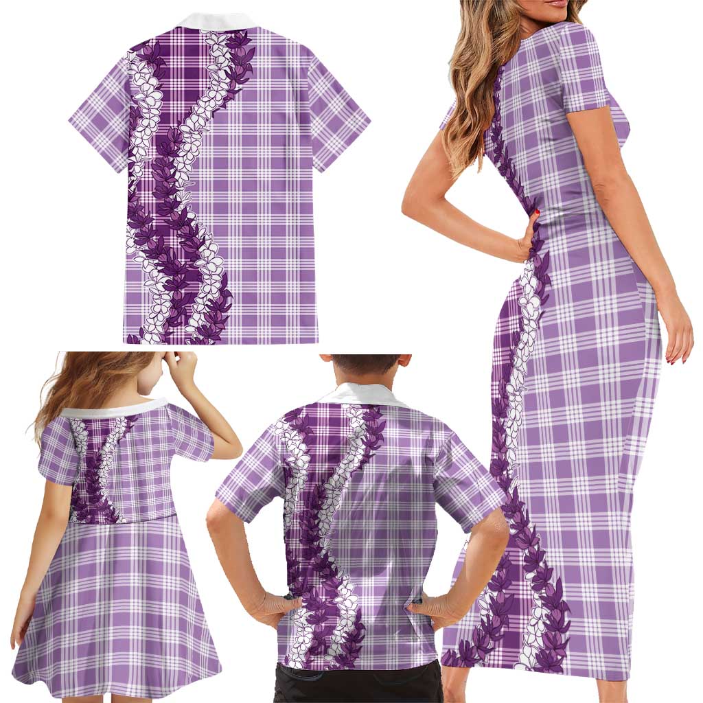 Violet Hawaii Palaka Family Matching Short Sleeve Bodycon Dress and Hawaiian Shirt Hawaiian Honohono Lei LT05 - Polynesian Pride