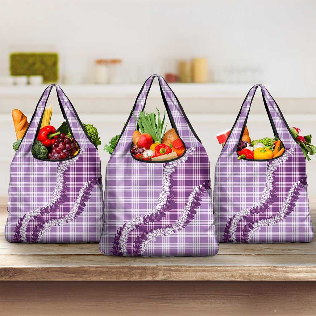 Violet Hawaii Palaka Grocery Bag Hawaiian Honohono Lei