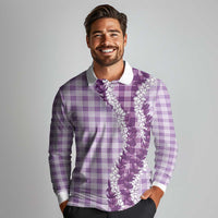 Violet Hawaii Palaka Long Sleeve Polo Shirt Hawaiian Honohono Lei