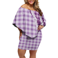 Violet Hawaii Palaka Off Shoulder Short Dress Hawaiian Honohono Lei