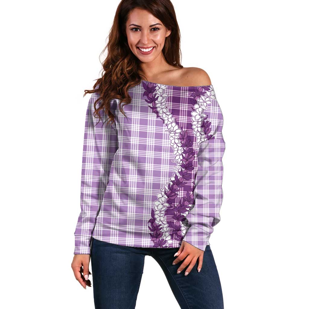 Violet Hawaii Palaka Off Shoulder Sweater Hawaiian Honohono Lei LT05 Women Violet - Polynesian Pride
