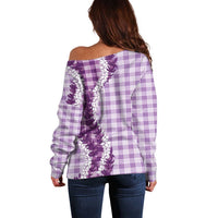 Violet Hawaii Palaka Off Shoulder Sweater Hawaiian Honohono Lei LT05 - Polynesian Pride