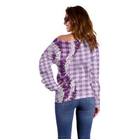 Violet Hawaii Palaka Off Shoulder Sweater Hawaiian Honohono Lei LT05 - Polynesian Pride