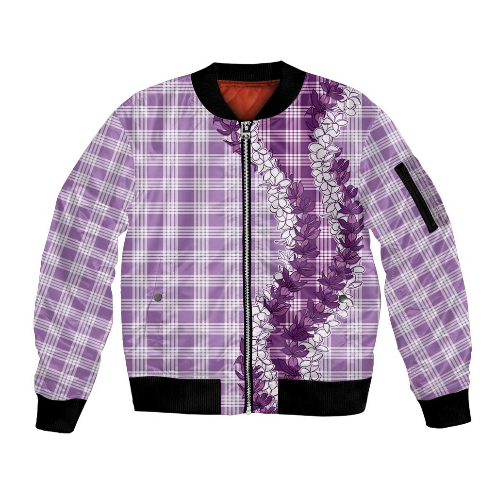 Violet Hawaii Palaka Sleeve Zip Bomber Jacket Hawaiian Honohono Lei LT05 Unisex Violet - Polynesian Pride