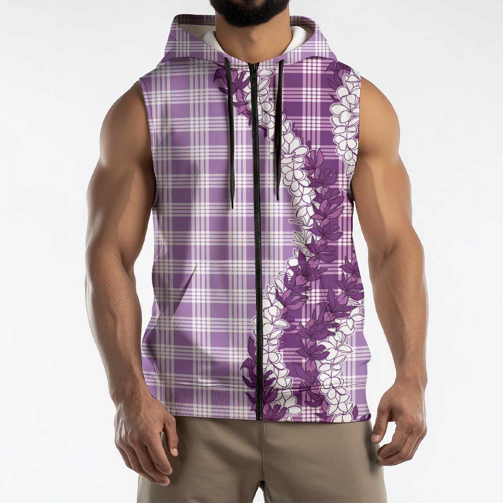 Violet Hawaii Palaka Sleeveless Zip Hoodie Hawaiian Honohono Lei LT05 - Polynesian Pride