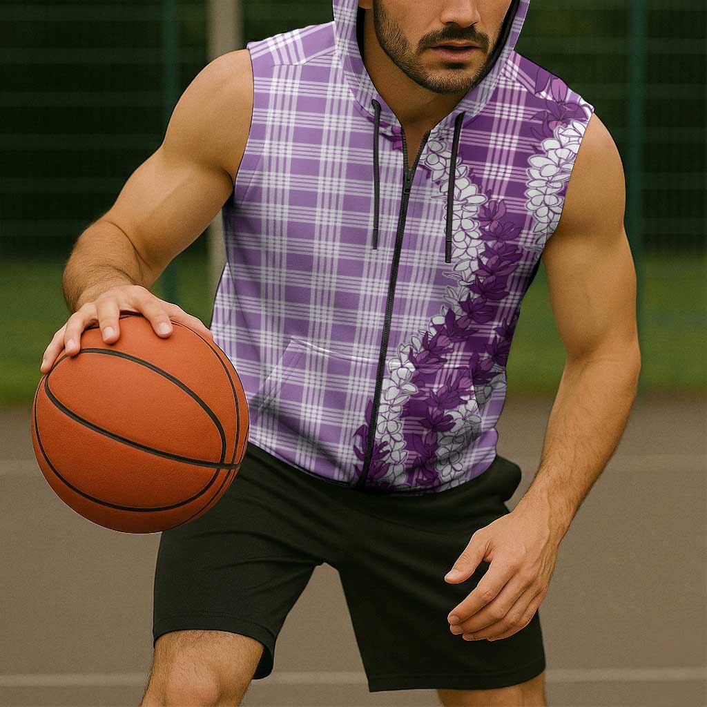 Violet Hawaii Palaka Sleeveless Zip Hoodie Hawaiian Honohono Lei LT05 - Polynesian Pride