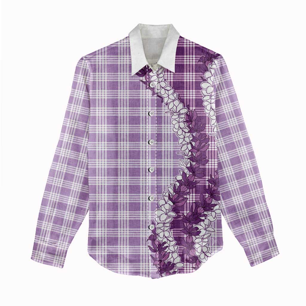 Violet Hawaii Palaka Women Casual Shirt - Hawaiian Honohono Lei LT05 - Polynesian Pride