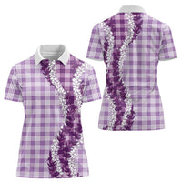Violet Hawaii Palaka Women Polo Shirt Hawaiian Honohono Lei