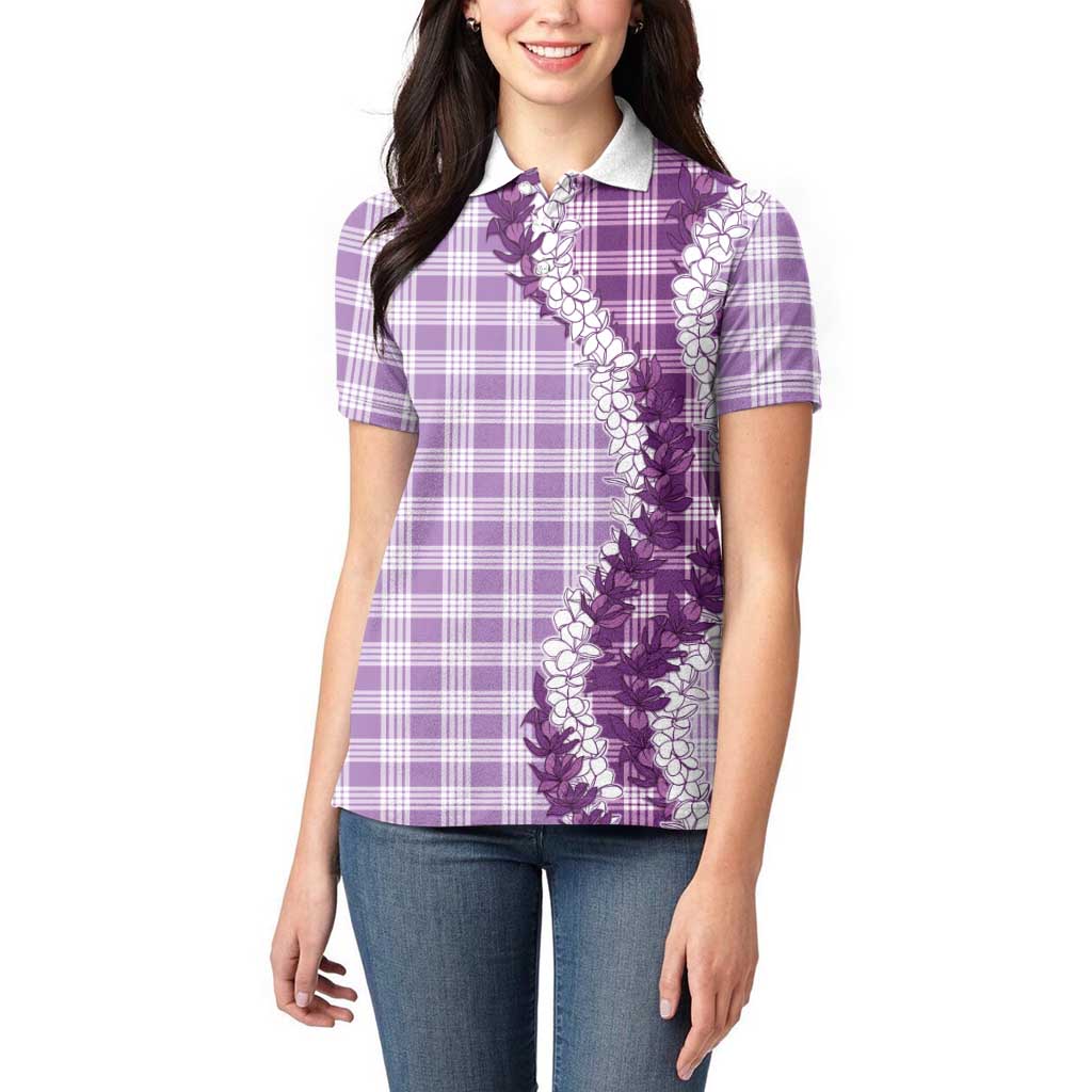 Violet Hawaii Palaka Women Polo Shirt Hawaiian Honohono Lei