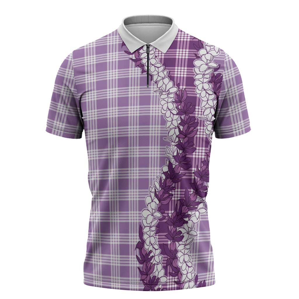Violet Hawaii Palaka Zipper Polo Shirt Hawaiian Honohono Lei