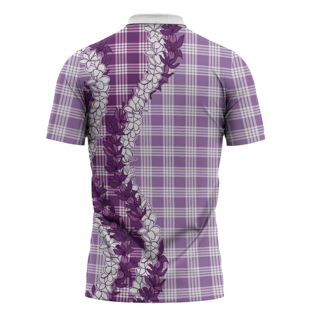 Violet Hawaii Palaka Zipper Polo Shirt Hawaiian Honohono Lei
