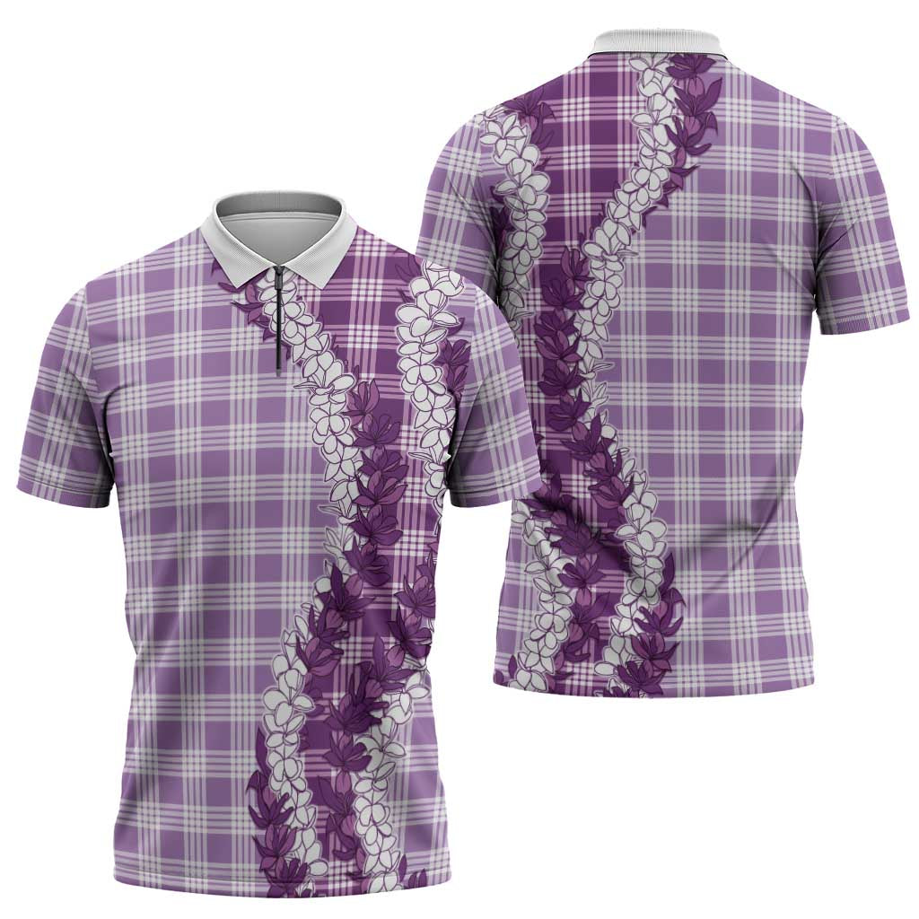 Violet Hawaii Palaka Zipper Polo Shirt Hawaiian Honohono Lei