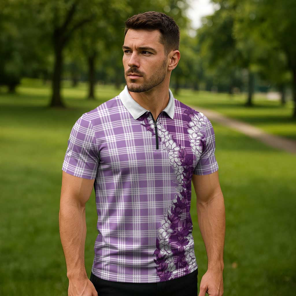 Violet Hawaii Palaka Zipper Polo Shirt Hawaiian Honohono Lei