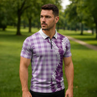 Violet Hawaii Palaka Zipper Polo Shirt Hawaiian Honohono Lei