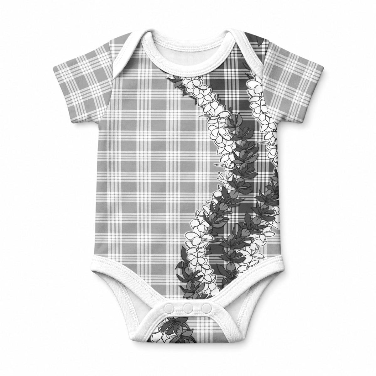 Gray Hawaii Palaka Baby Onesie Hawaiian Honohono Lei