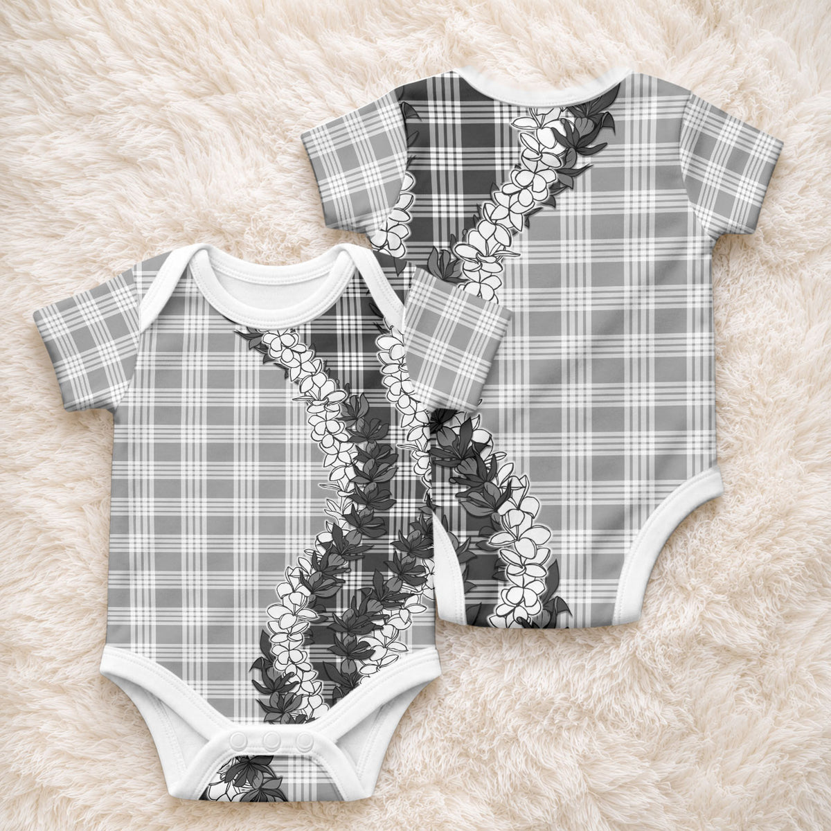 Gray Hawaii Palaka Baby Onesie Hawaiian Honohono Lei