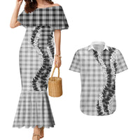 Gray Hawaii Palaka Couples Matching Mermaid Dress and Hawaiian Shirt Hawaiian Honohono Lei