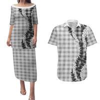 Gray Hawaii Palaka Couples Matching Puletasi and Hawaiian Shirt Hawaiian Honohono Lei LT05 Gray - Polynesian Pride