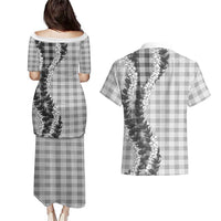 Gray Hawaii Palaka Couples Matching Puletasi and Hawaiian Shirt Hawaiian Honohono Lei LT05 - Polynesian Pride