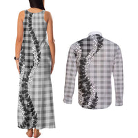 Gray Hawaii Palaka Couples Matching Tank Maxi Dress and Long Sleeve Button Shirt Hawaiian Honohono Lei LT05 - Polynesian Pride