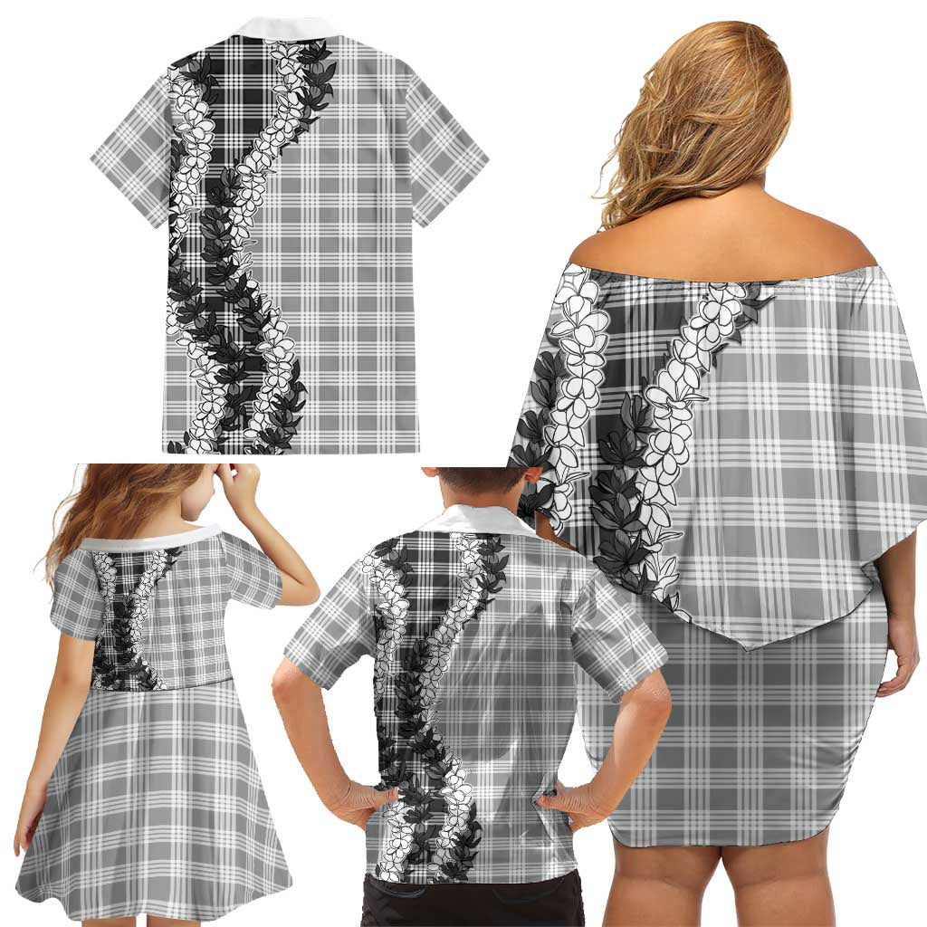 Gray Hawaii Palaka Family Matching Off Shoulder Short Dress and Hawaiian Shirt Hawaiian Honohono Lei LT05 - Polynesian Pride