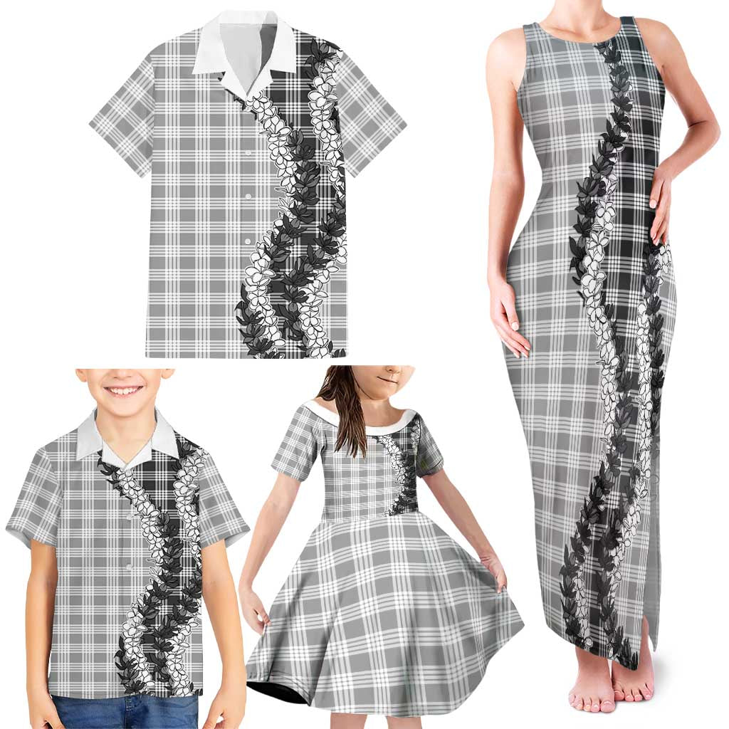 Gray Hawaii Palaka Family Matching Tank Maxi Dress and Hawaiian Shirt Hawaiian Honohono Lei