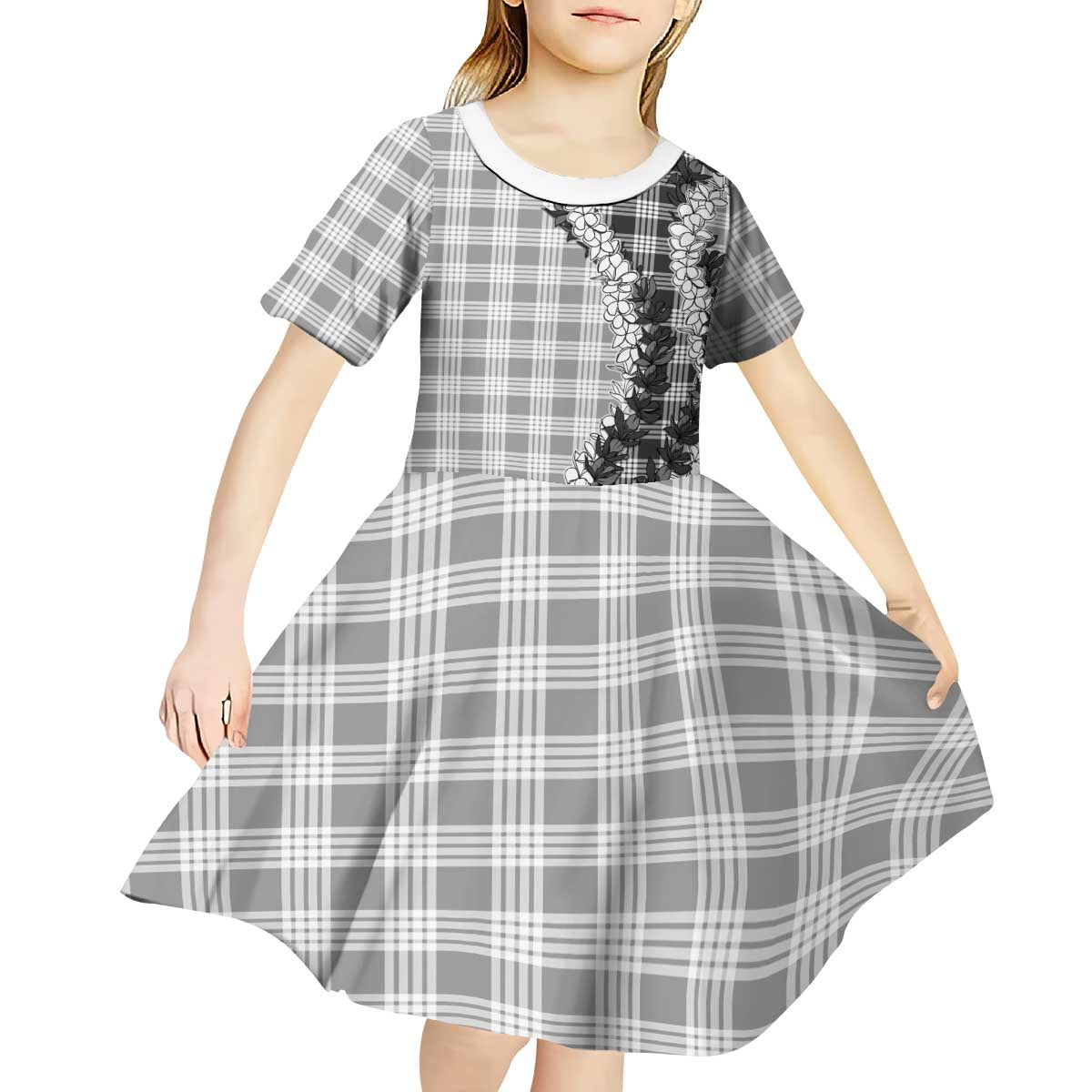 Gray Hawaii Palaka Kid Short Sleeve Dress Hawaiian Honohono Lei LT05 - Polynesian Pride