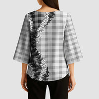 Gray Hawaii Palaka Kimono Sleeve Blouse Hawaiian Honohono Lei